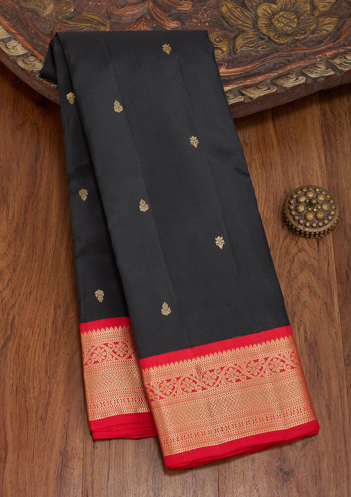 Black Silk Buti Saree With Matching Blouse Piece