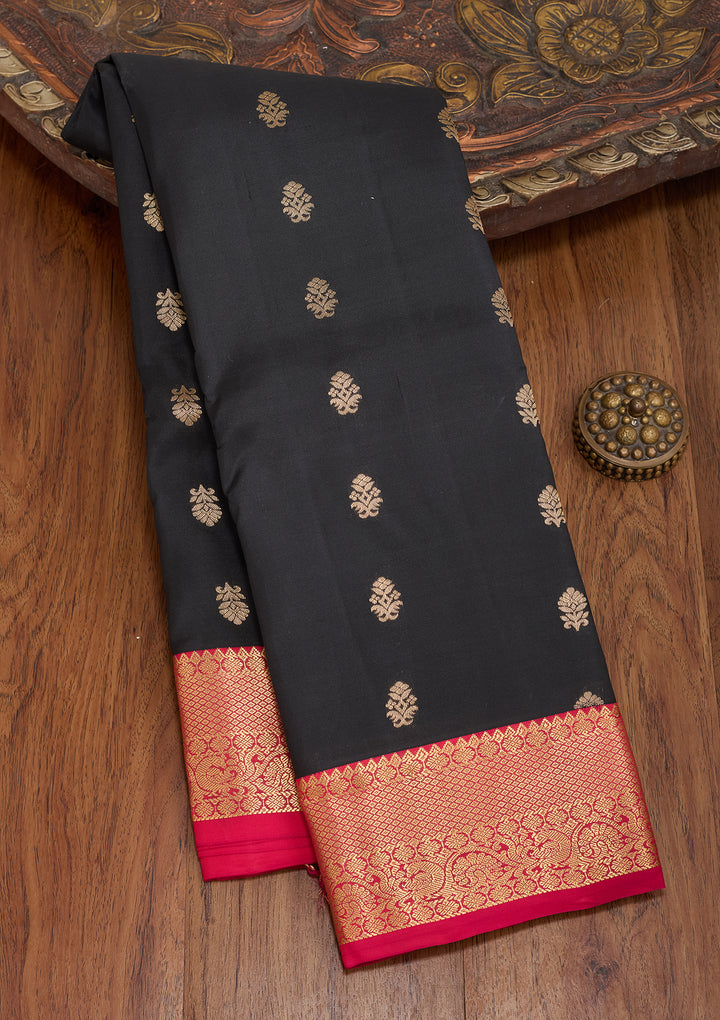 Black Silk Buti Kanjivaram Saree With Matching Blouse Piece