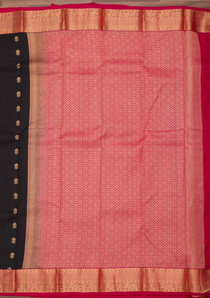 Black Silk Buti Kanjivaram Saree With Matching Blouse Piece