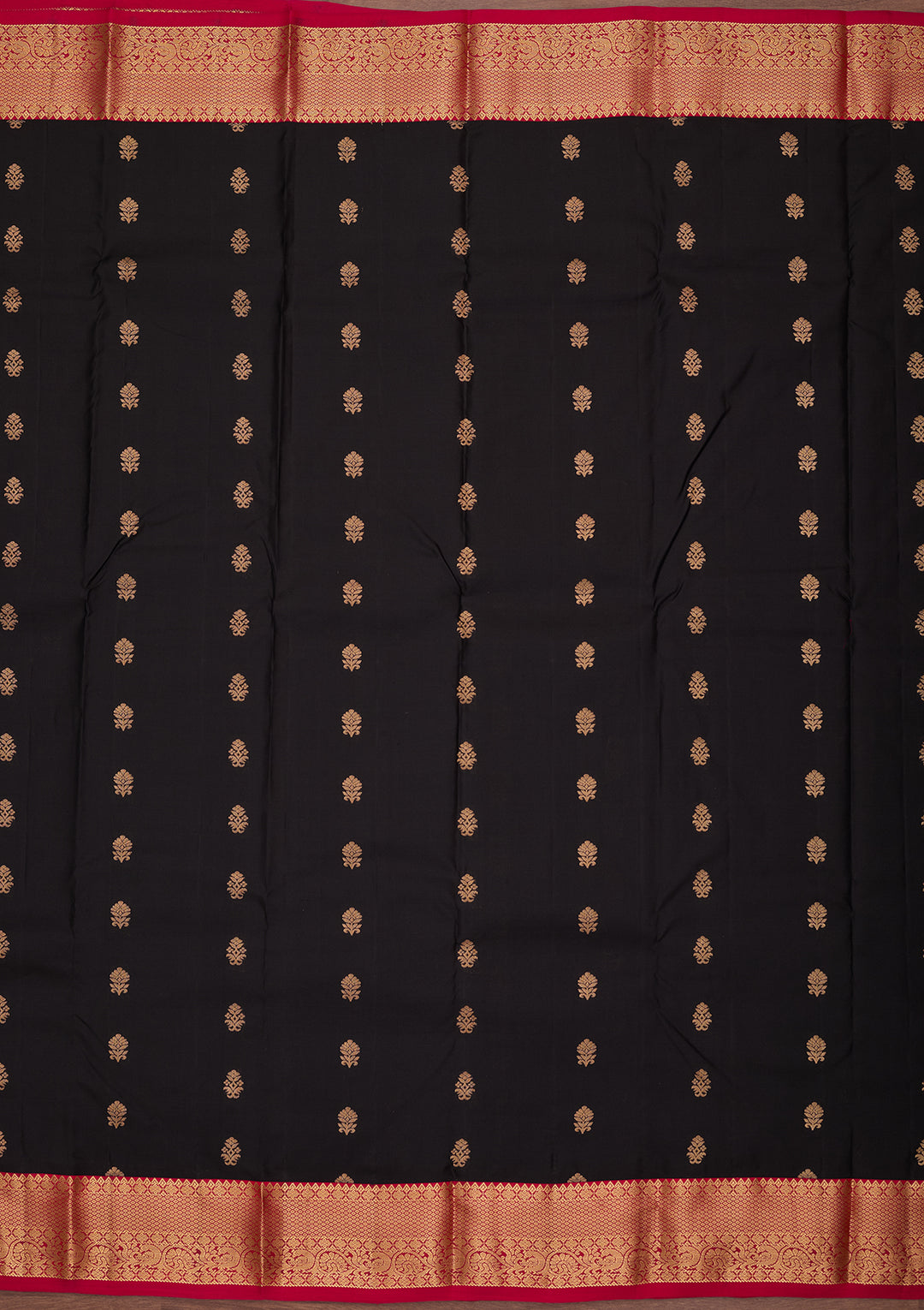 Black Silk Buti Kanjivaram Saree With Matching Blouse Piece