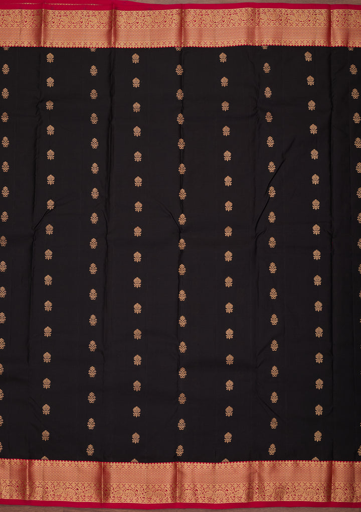 Black Silk Buti Kanjivaram Saree With Matching Blouse Piece
