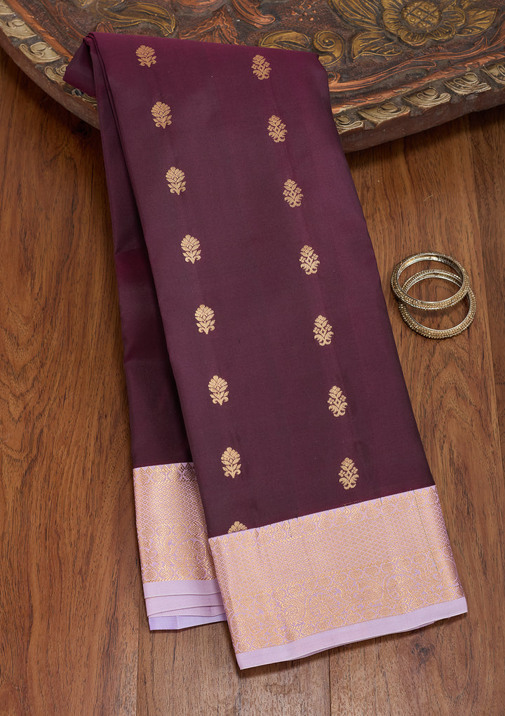 Wine Silk Buti Saree With Matching Blouse Piece