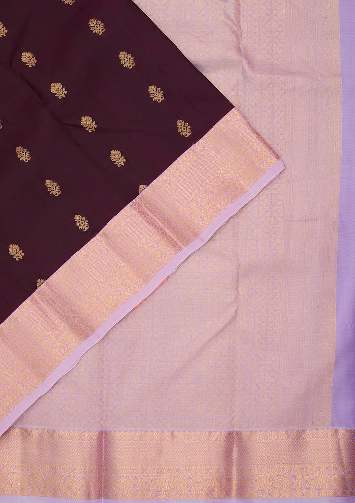 Wine Silk Buti Saree With Matching Blouse Piece