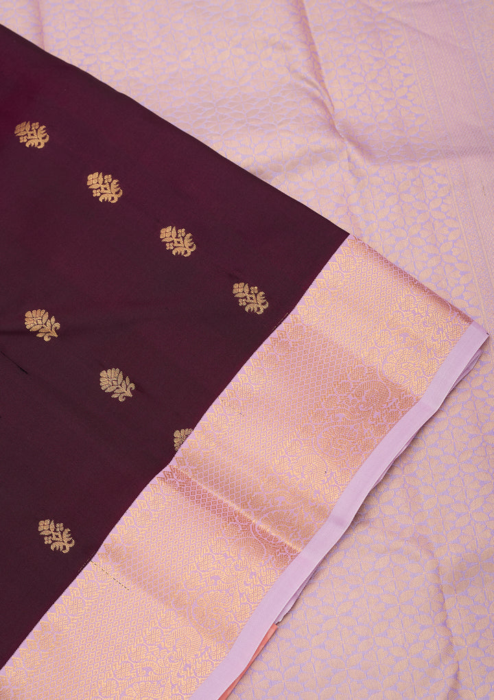 Wine Silk Buti Saree With Matching Blouse Piece