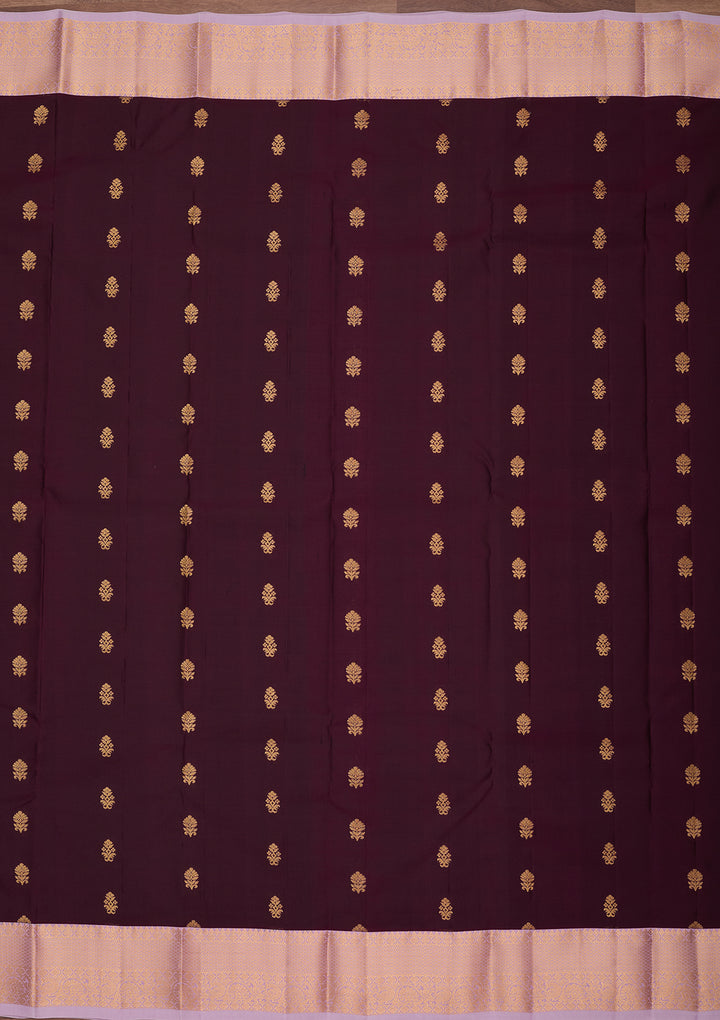 Wine Silk Buti Saree With Matching Blouse Piece
