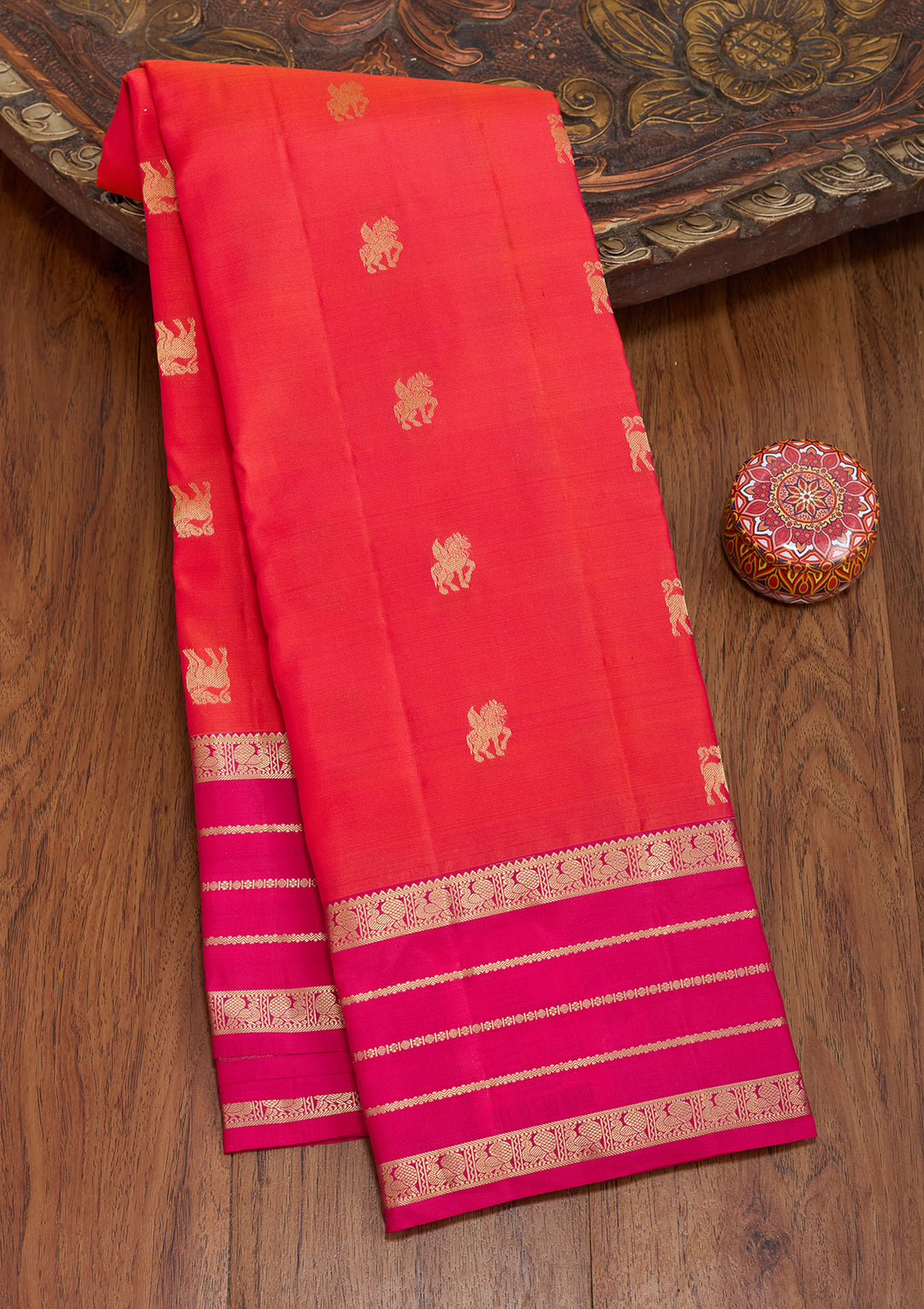 Orange Silk Buti Saree With Matching Blouse Piece