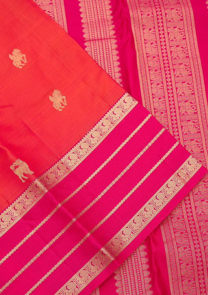 Orange Silk Buti Saree With Matching Blouse Piece