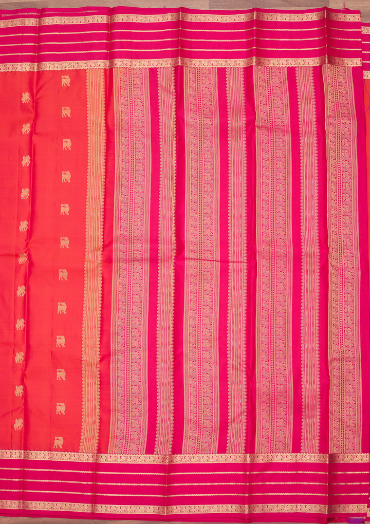 Orange Silk Buti Saree With Matching Blouse Piece
