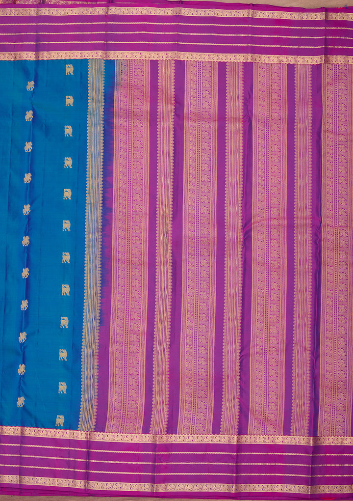 Peacock Blue Kanjivaram Pure Silk Saree