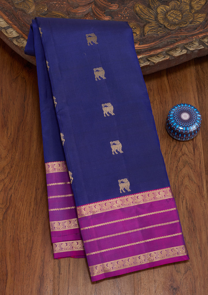 Royal Blue Silk Buti Saree With Matching Blouse Piece