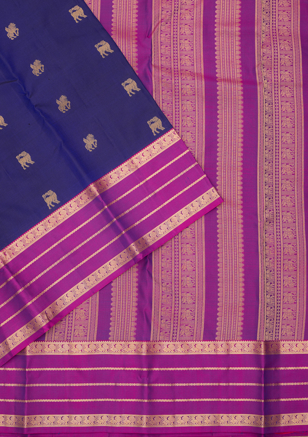 Royal Blue Silk Buti Saree With Matching Blouse Piece