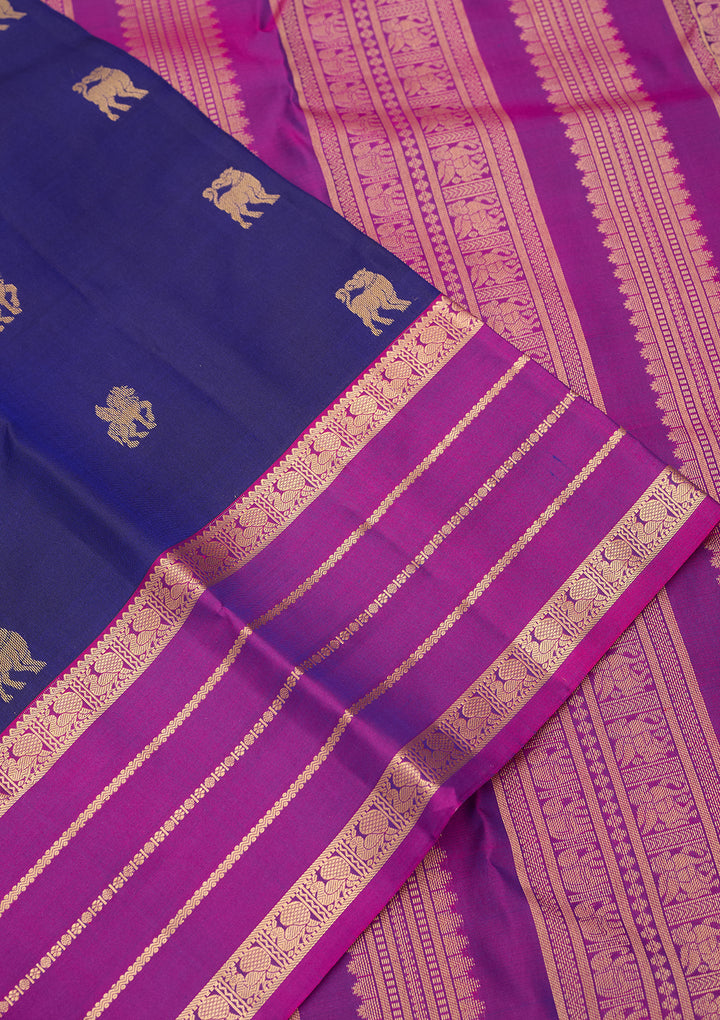 Royal Blue Silk Buti Saree With Matching Blouse Piece