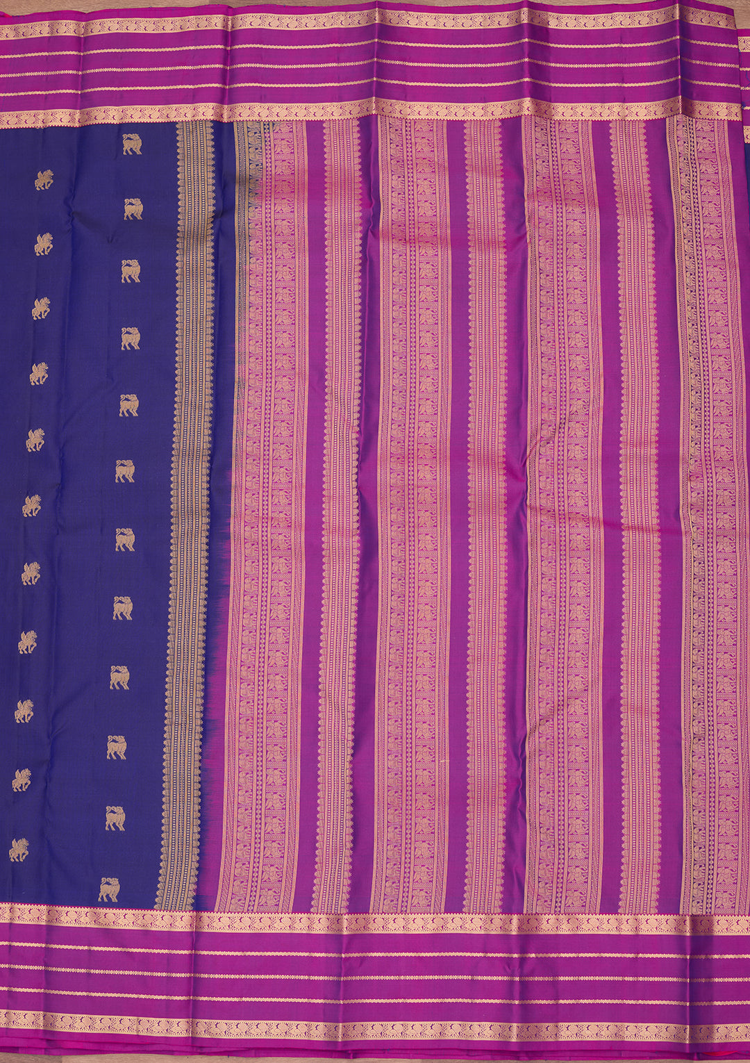 Royal Blue Silk Buti Saree With Matching Blouse Piece
