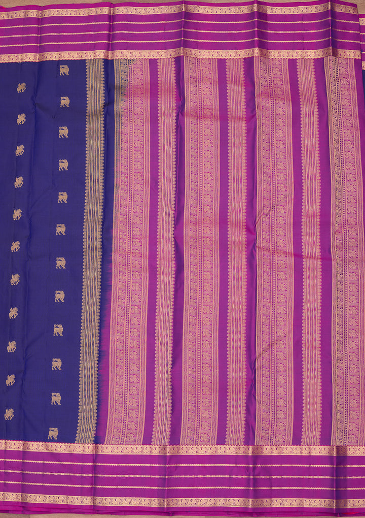 Royal Blue Silk Buti Saree With Matching Blouse Piece