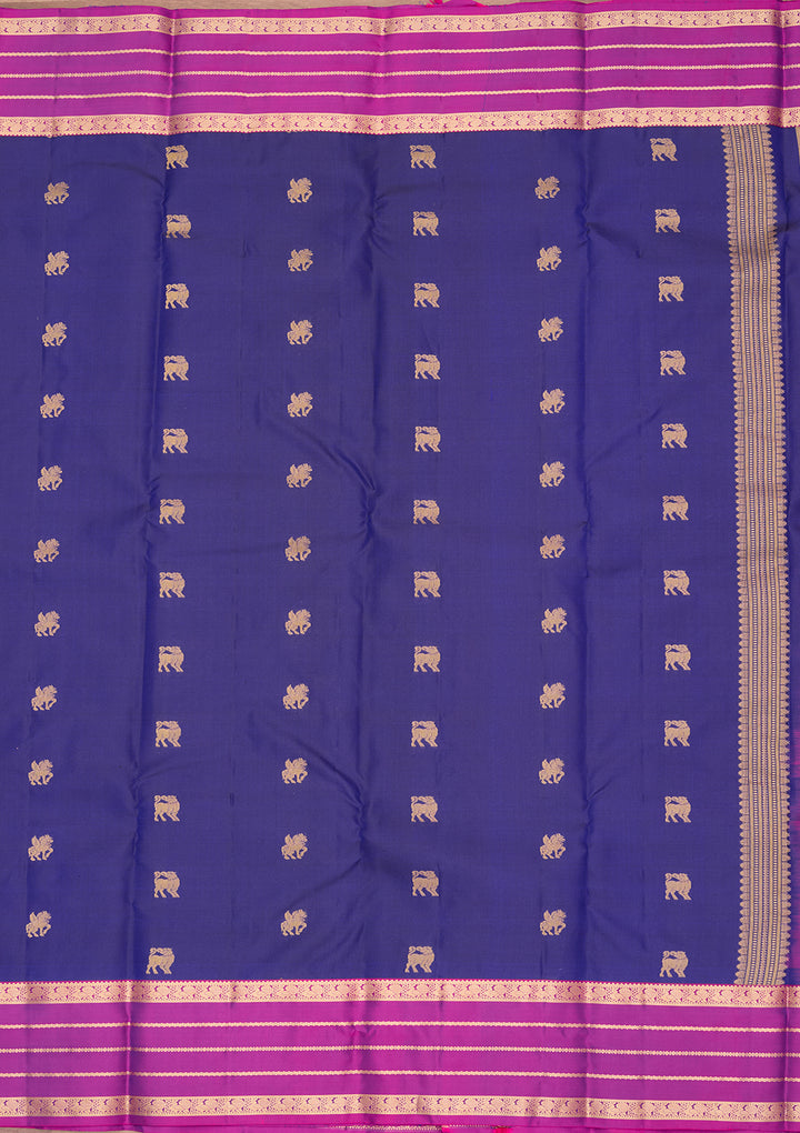 Royal Blue Silk Buti Saree With Matching Blouse Piece