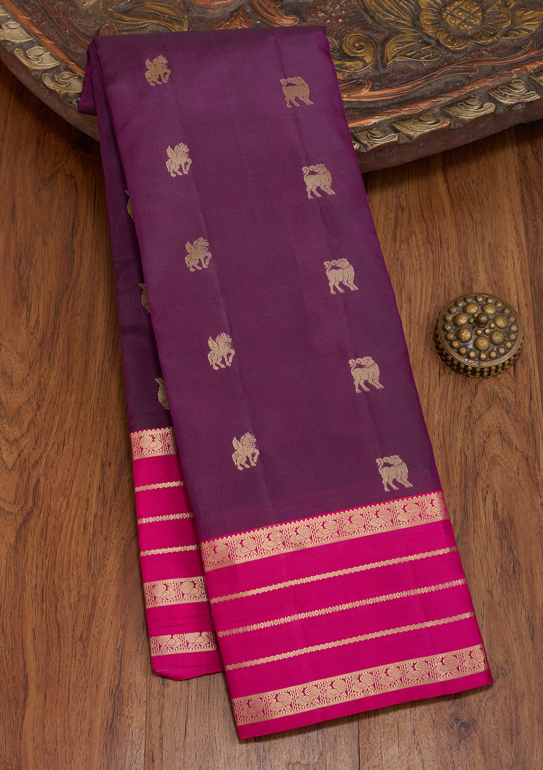 Wine Silk Buti Saree With Matching Blouse Piece
