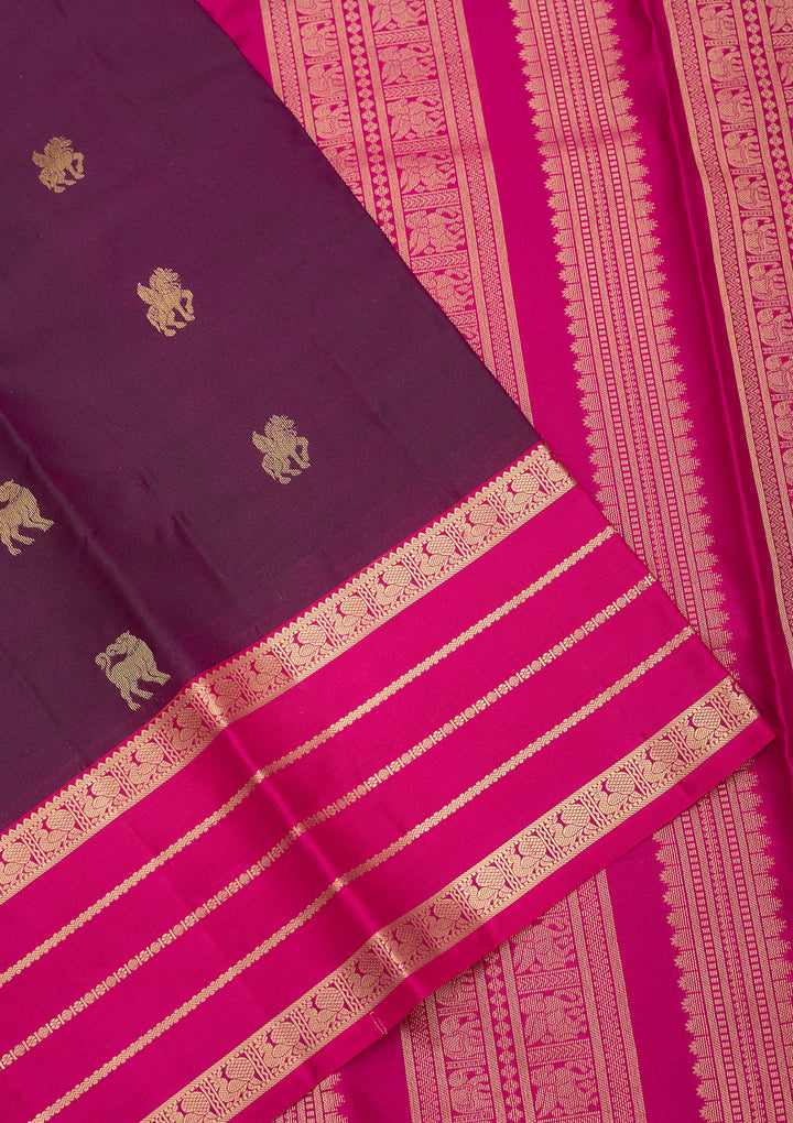 Wine Silk Buti Saree With Matching Blouse Piece