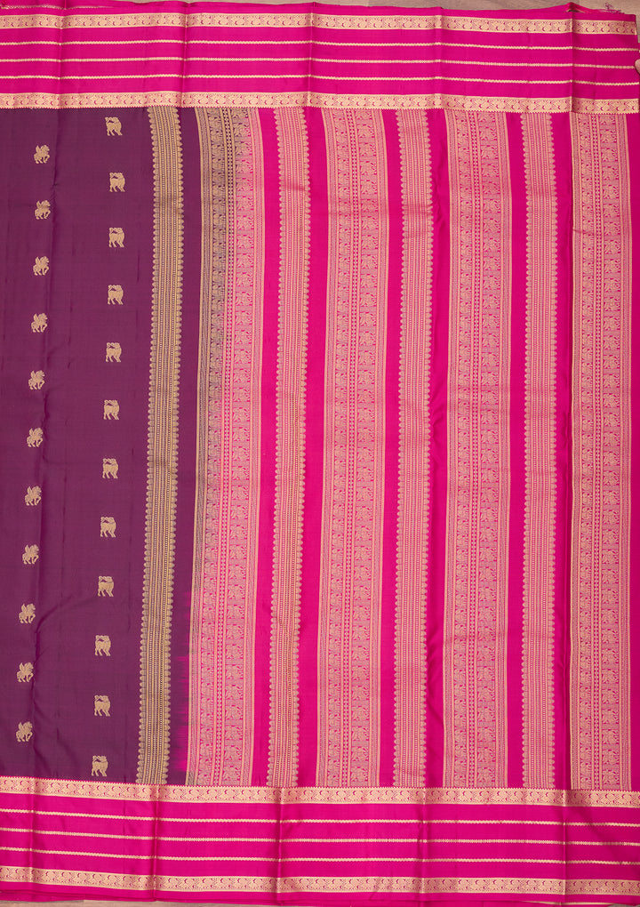 Wine Silk Buti Saree With Matching Blouse Piece