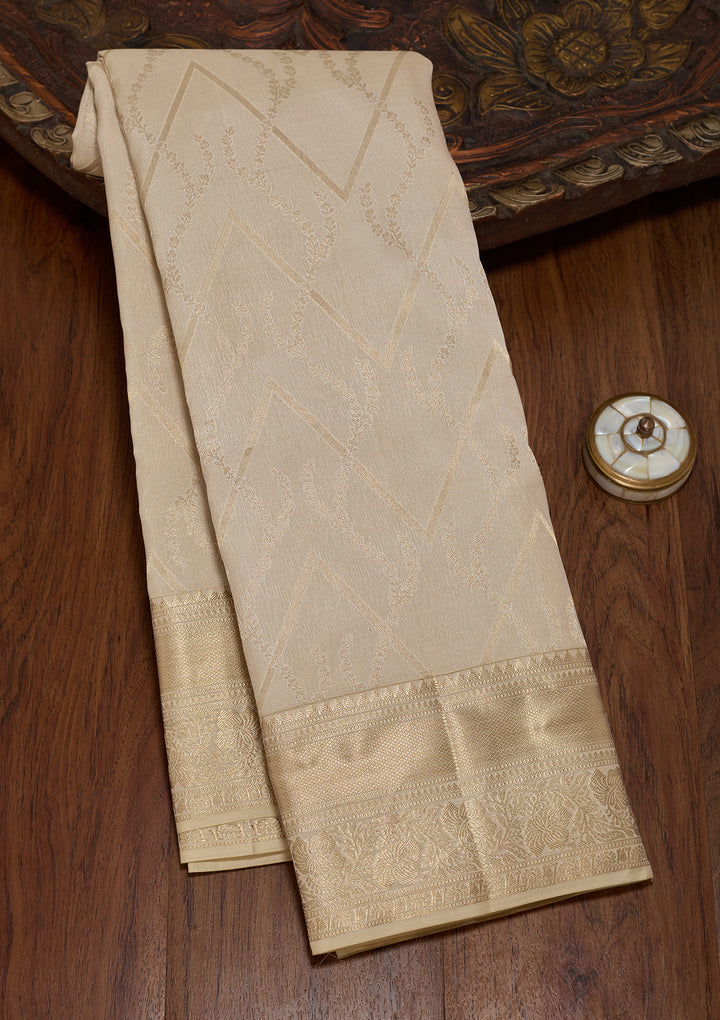 Cream Silk Jaal Saree With Matching Blouse Piece