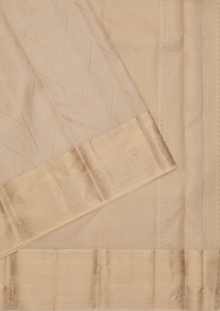 Cream Silk Jaal Saree With Matching Blouse Piece