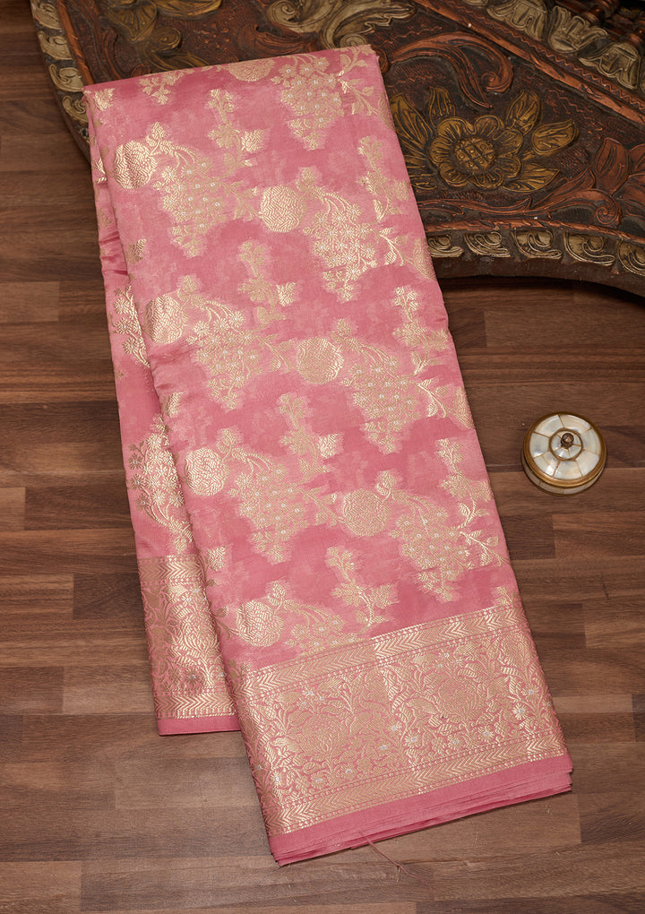 Baby Pink Banarasi Pure Silk Saree