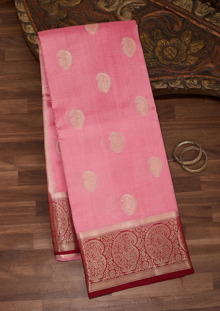 Baby Pink Banarasi Pure Silk Saree