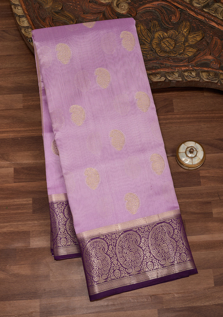 Lavender Banarasi Pure Silk Saree