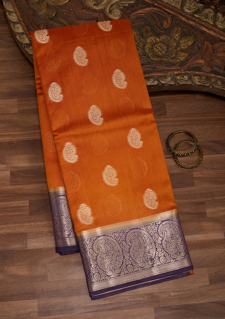 Rust Banarasi Pure Silk Saree