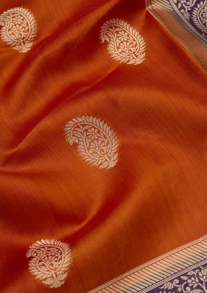 Rust Banarasi Pure Silk Saree