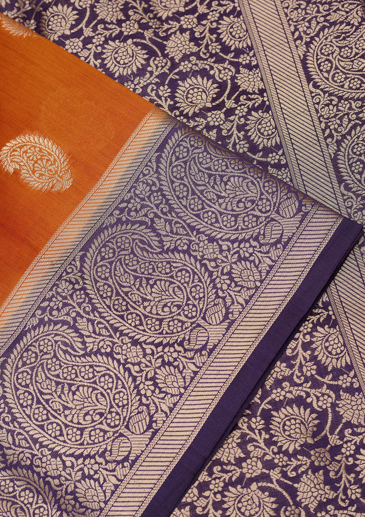 Rust Banarasi Pure Silk Saree