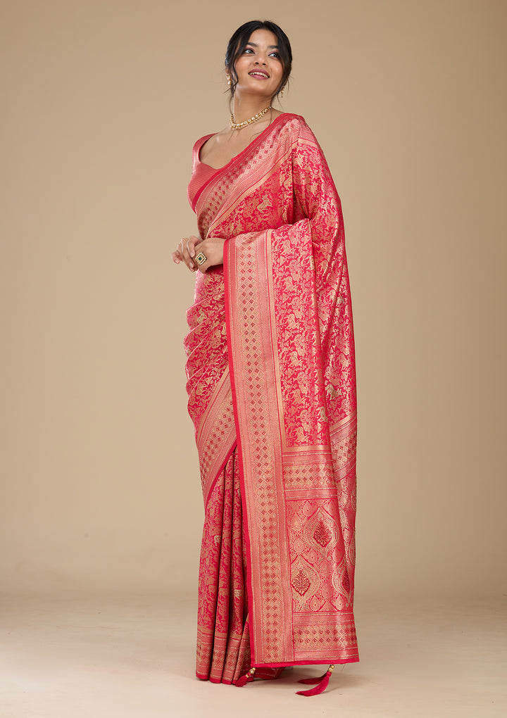 Rani Pink Banarasi Art Silk Saree With Matching Blouse Piece