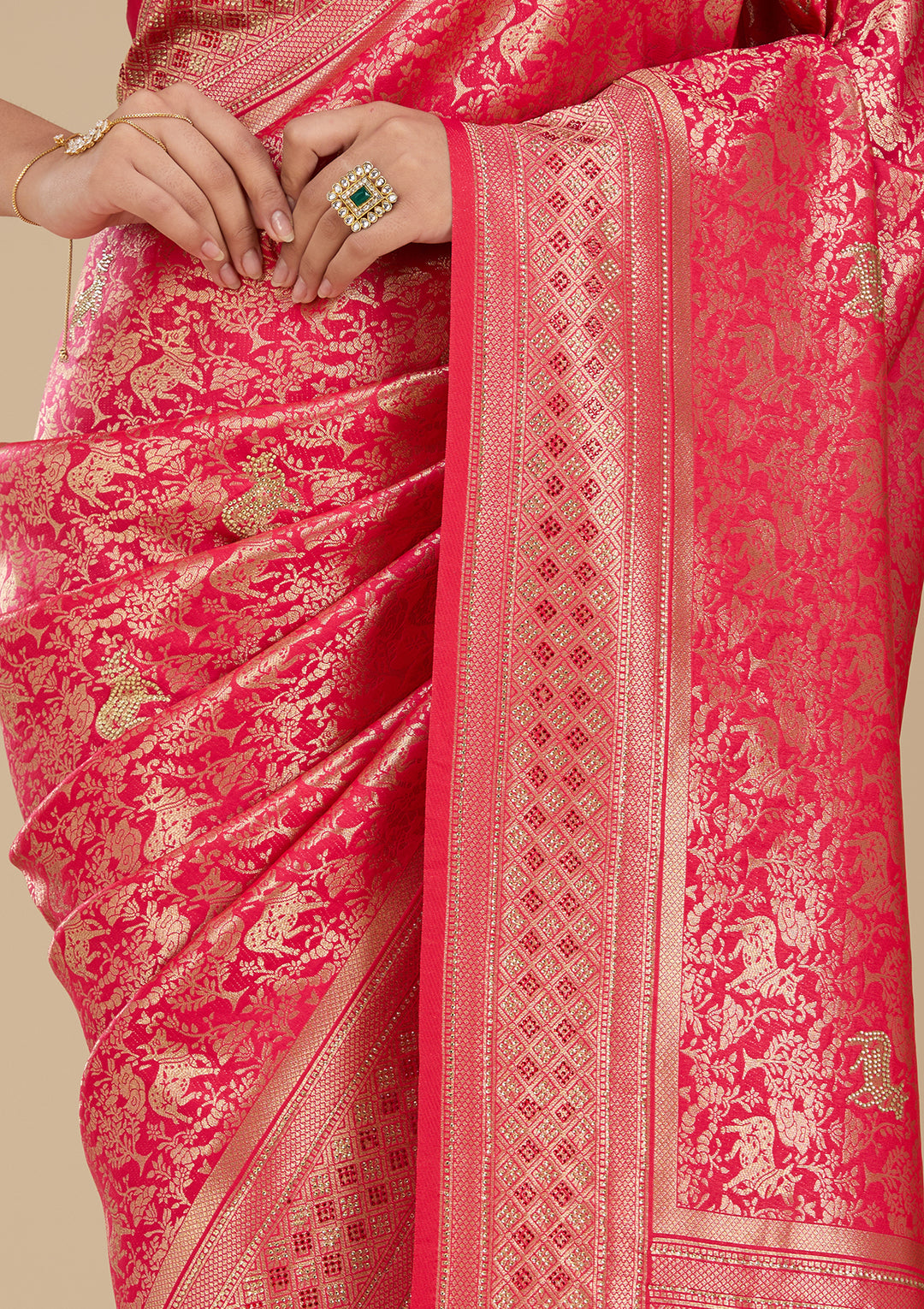 Rani Pink Banarasi Art Silk Saree With Matching Blouse Piece