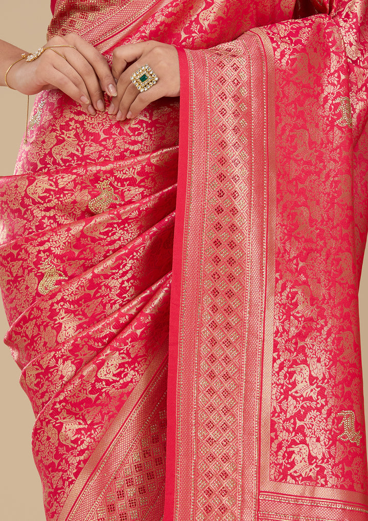 Rani Pink Banarasi Art Silk Saree With Matching Blouse Piece