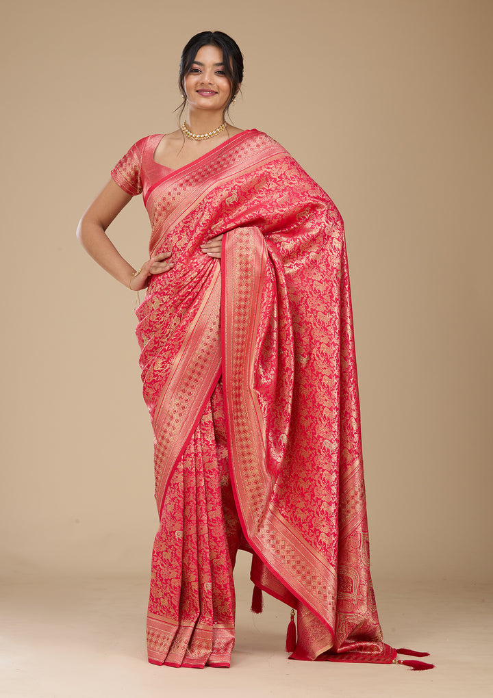Rani Pink Banarasi Art Silk Saree With Matching Blouse Piece