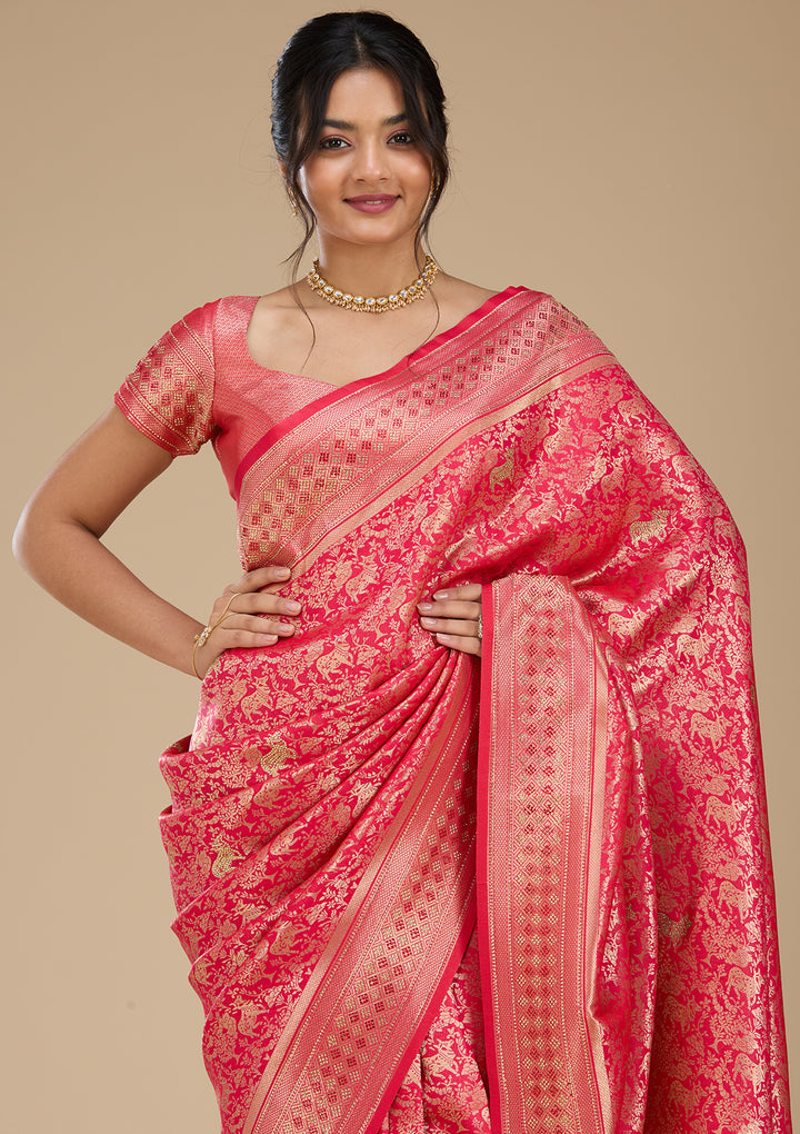 Rani Pink Banarasi Art Silk Saree With Matching Blouse Piece