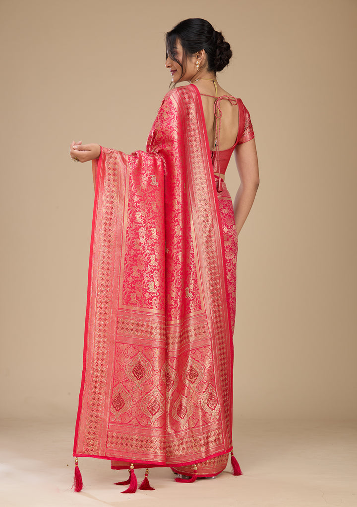 Rani Pink Banarasi Art Silk Saree With Matching Blouse Piece