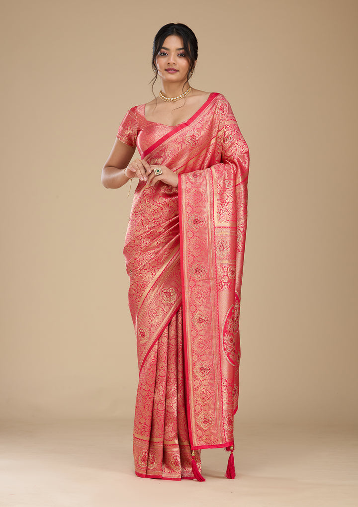 Rani Pink Banarasi Art Silk Saree With Matching Blouse Piece