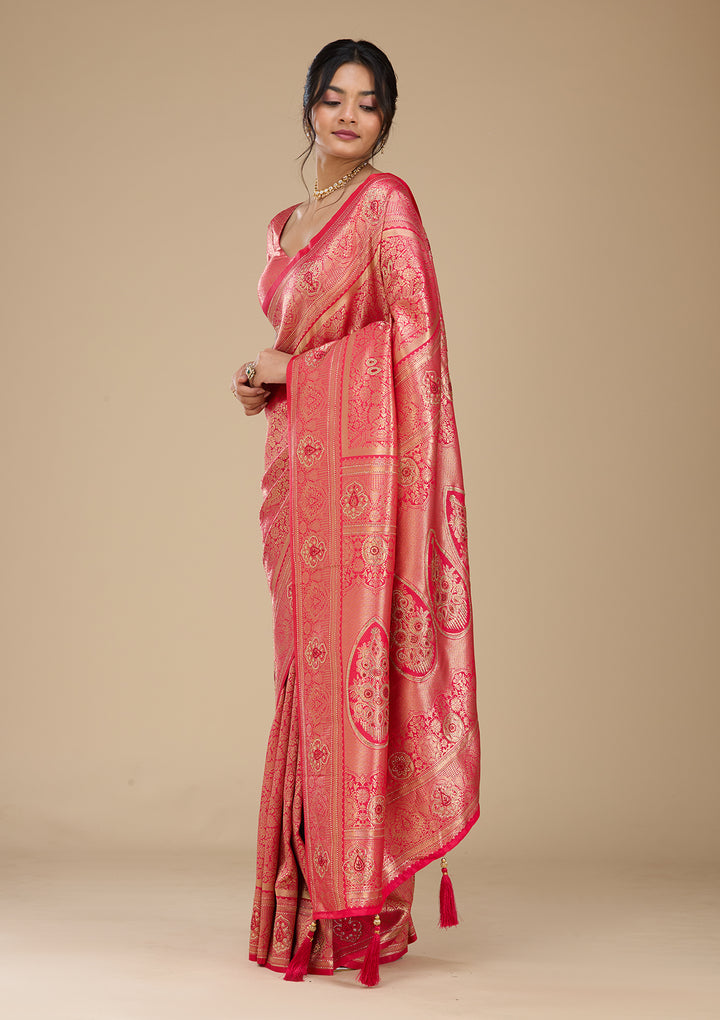 Rani Pink Banarasi Art Silk Saree With Matching Blouse Piece