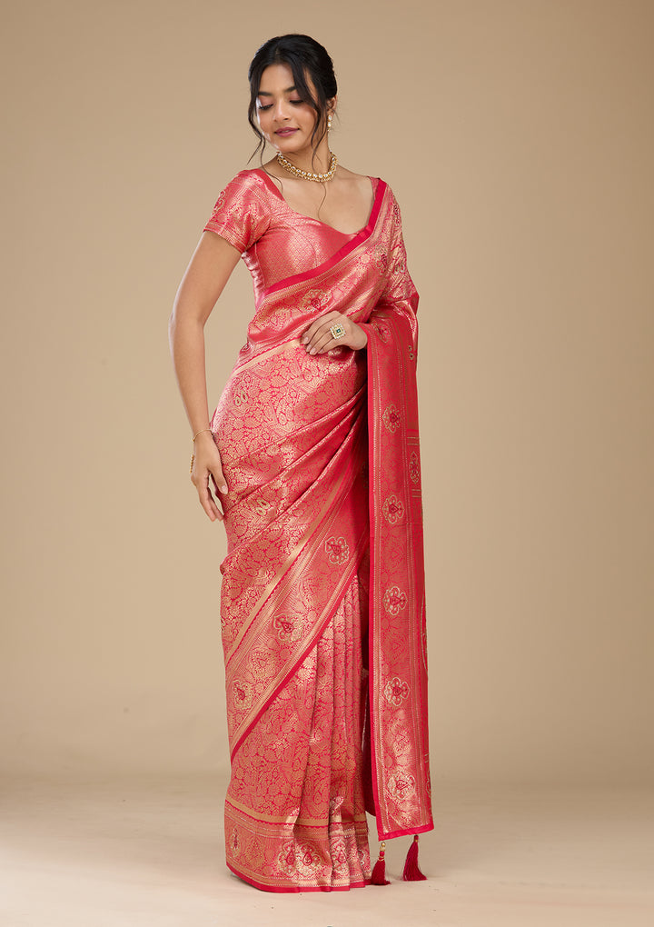 Rani Pink Banarasi Art Silk Saree With Matching Blouse Piece