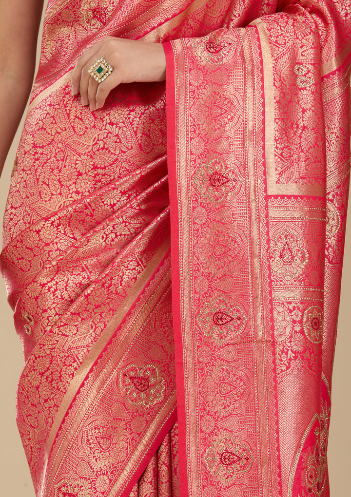 Rani Pink Banarasi Art Silk Saree With Matching Blouse Piece