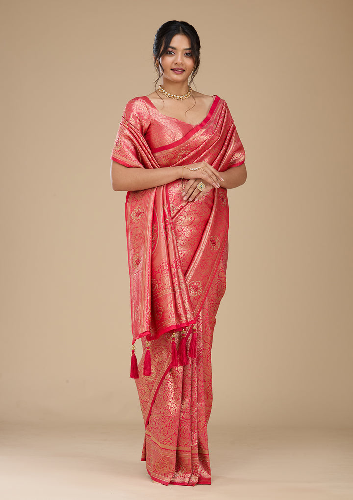 Rani Pink Banarasi Art Silk Saree With Matching Blouse Piece