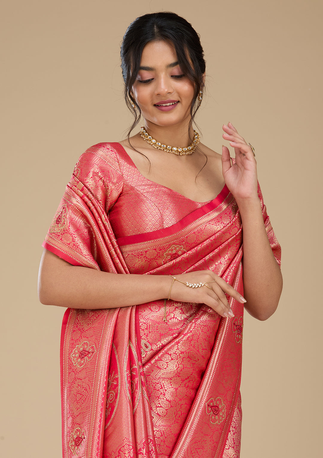 Rani Pink Banarasi Art Silk Saree With Matching Blouse Piece