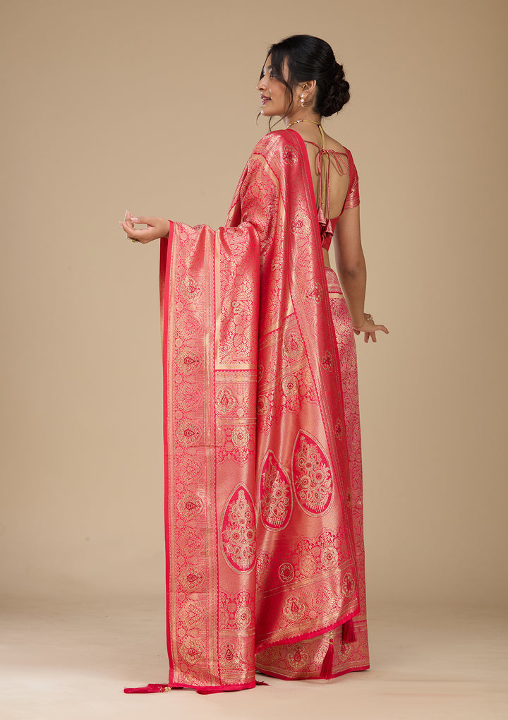 Rani Pink Banarasi Art Silk Saree With Matching Blouse Piece