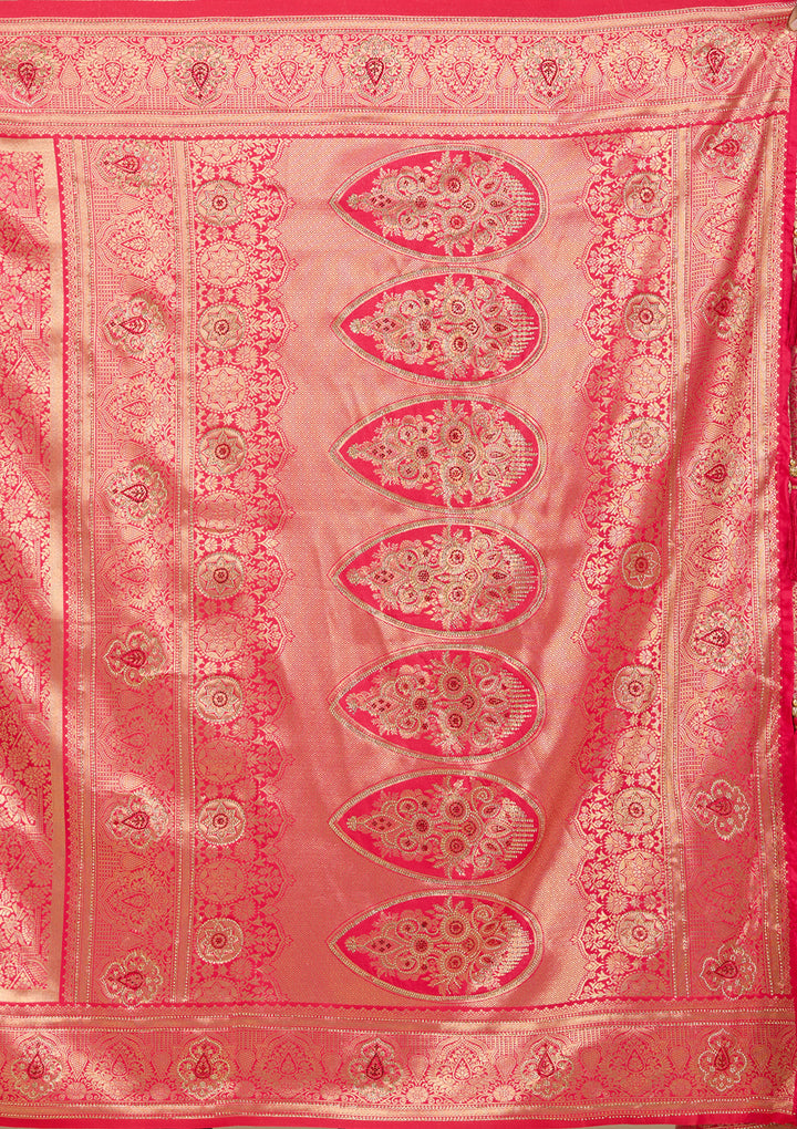 Rani Pink Banarasi Art Silk Saree With Matching Blouse Piece