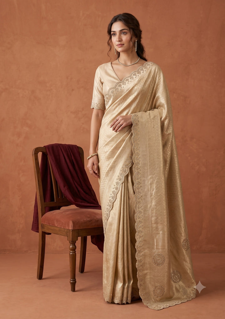Gold Swarovski Art Silk Saree