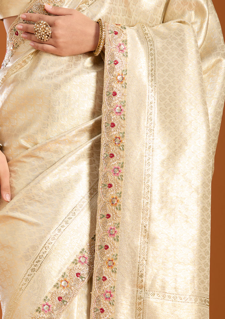 Beige Banarasi Art Silk Saree With Matching Blouse Piece