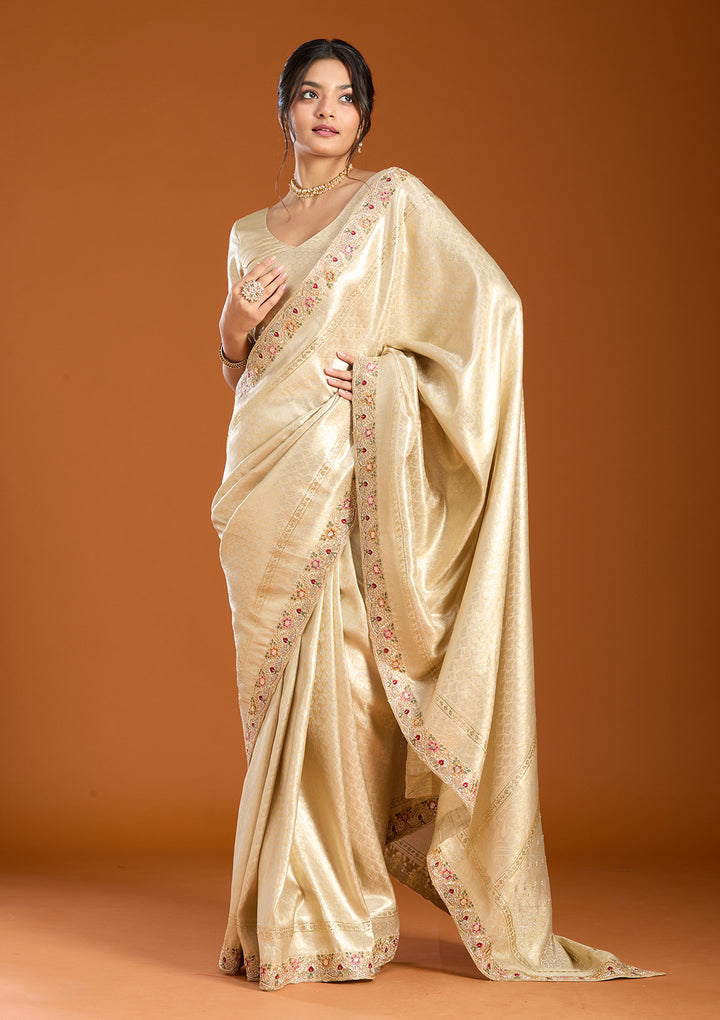 Beige Banarasi Art Silk Saree With Matching Blouse Piece