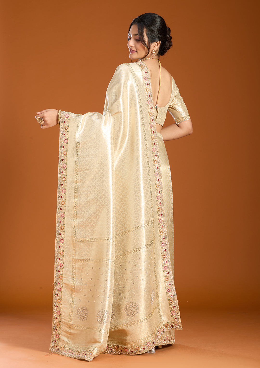 Beige Banarasi Art Silk Saree With Matching Blouse Piece