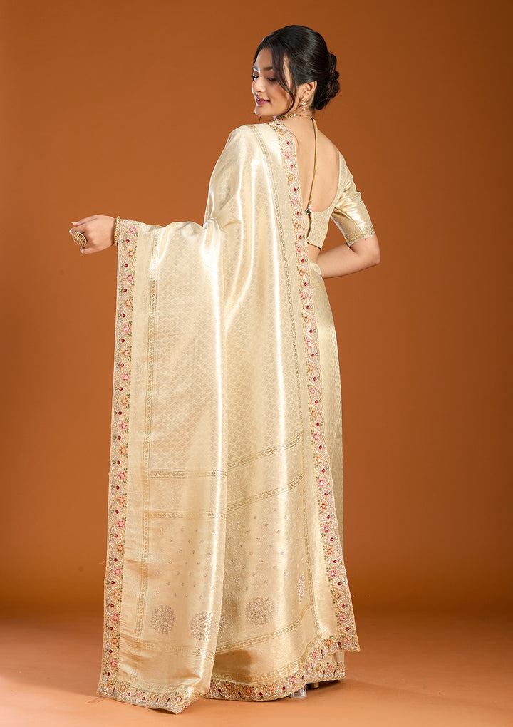 Beige Banarasi Art Silk Saree With Matching Blouse Piece