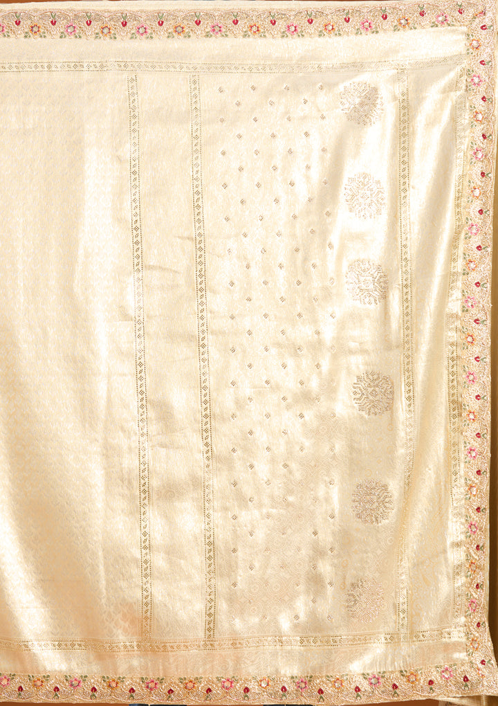Beige Banarasi Art Silk Saree With Matching Blouse Piece